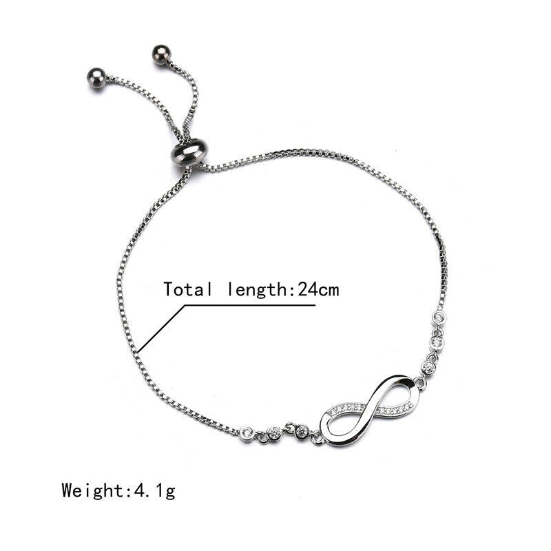 Adjustable Silver Infinity Friendship Bridesmaid Bracelet Cubic Zircon Crystal