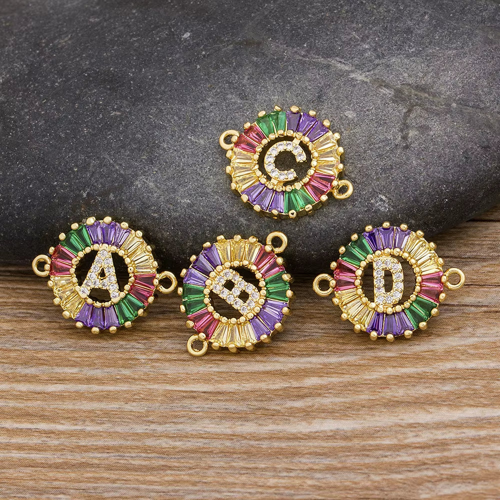 Colorful Cubic Zirconia 26 Alphabet Letter Charm Adjustable Bracelet Copper A-Z Initial Chain Bracelet for Women Jewelry