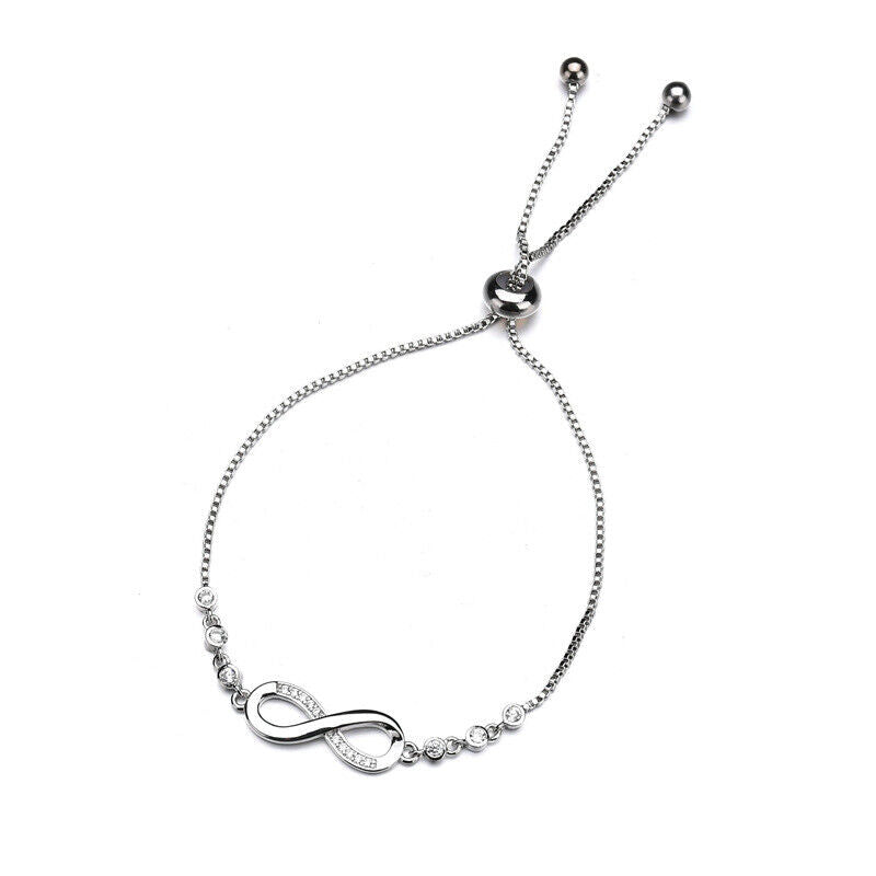 Adjustable Silver Infinity Friendship Bridesmaid Bracelet Cubic Zircon Crystal